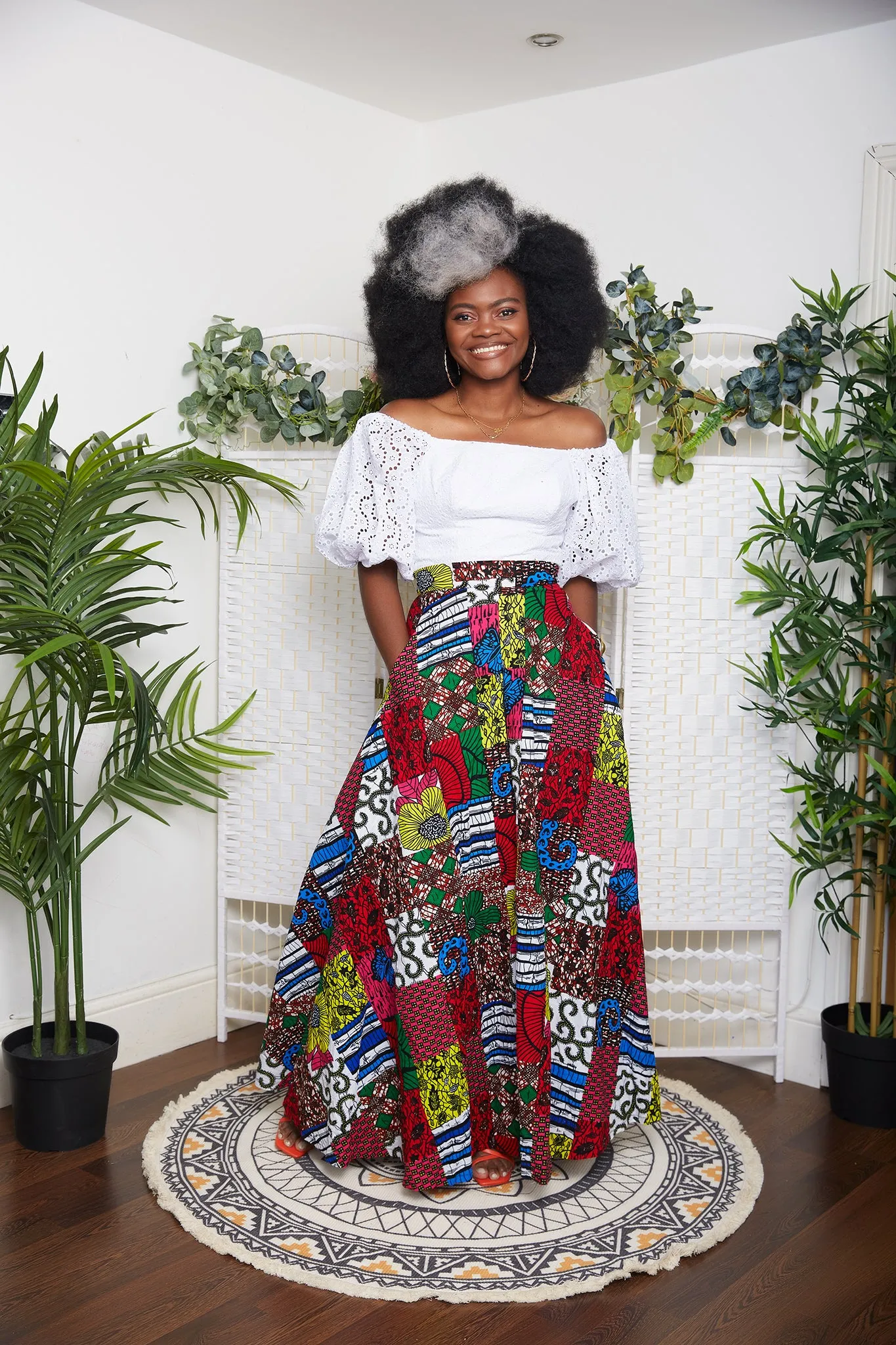 Ileno African Patchwork Print Maxi Skirt