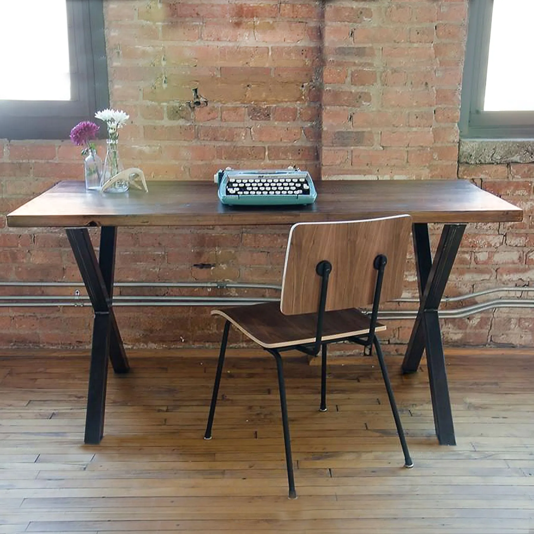 Industrial Modern X Frame Reclaimed Wood Desk