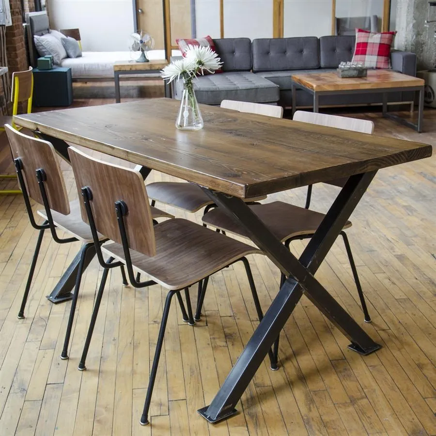 Industrial Modern X Frame Reclaimed Wood Dining Table