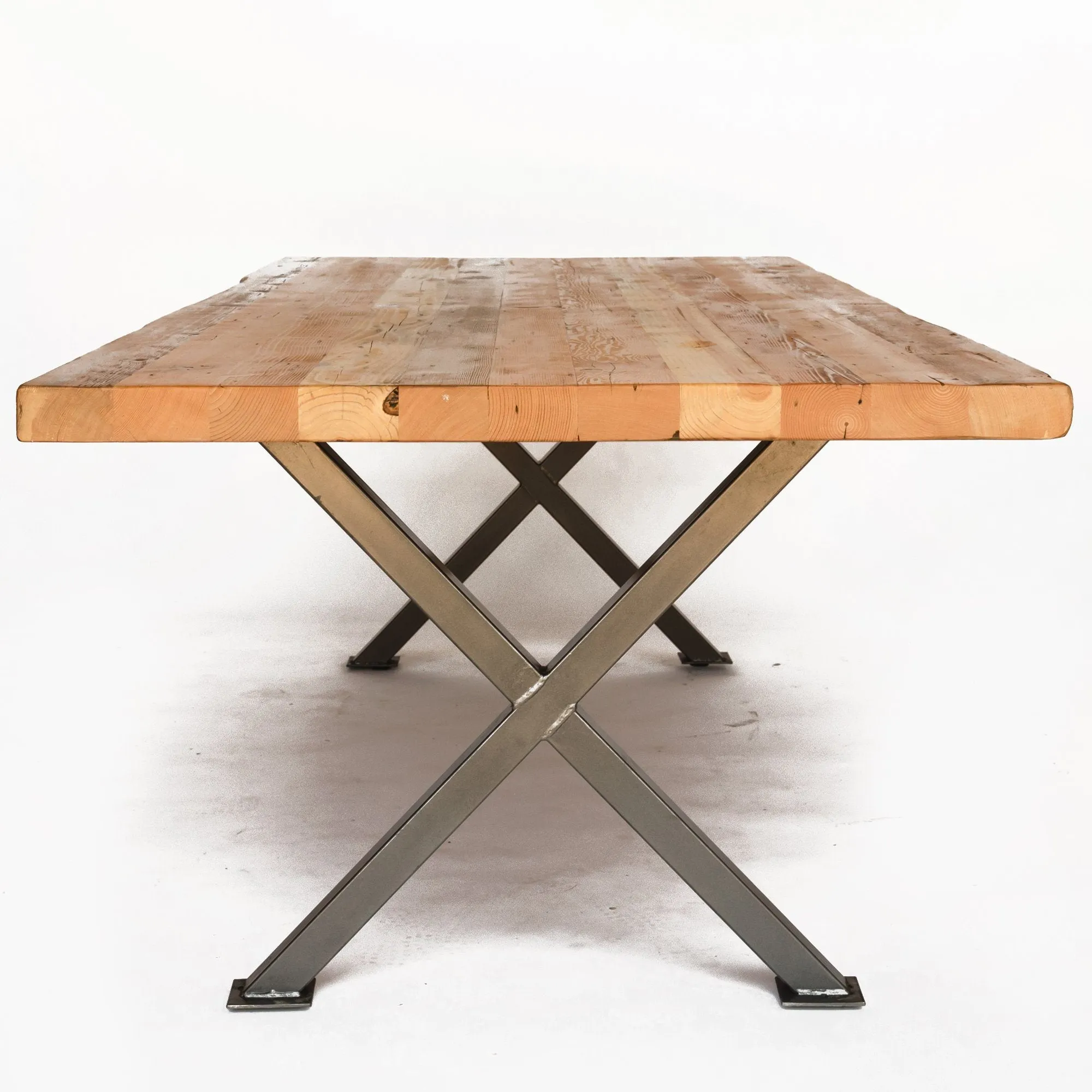 Industrial Modern X Frame Reclaimed Wood Dining Table