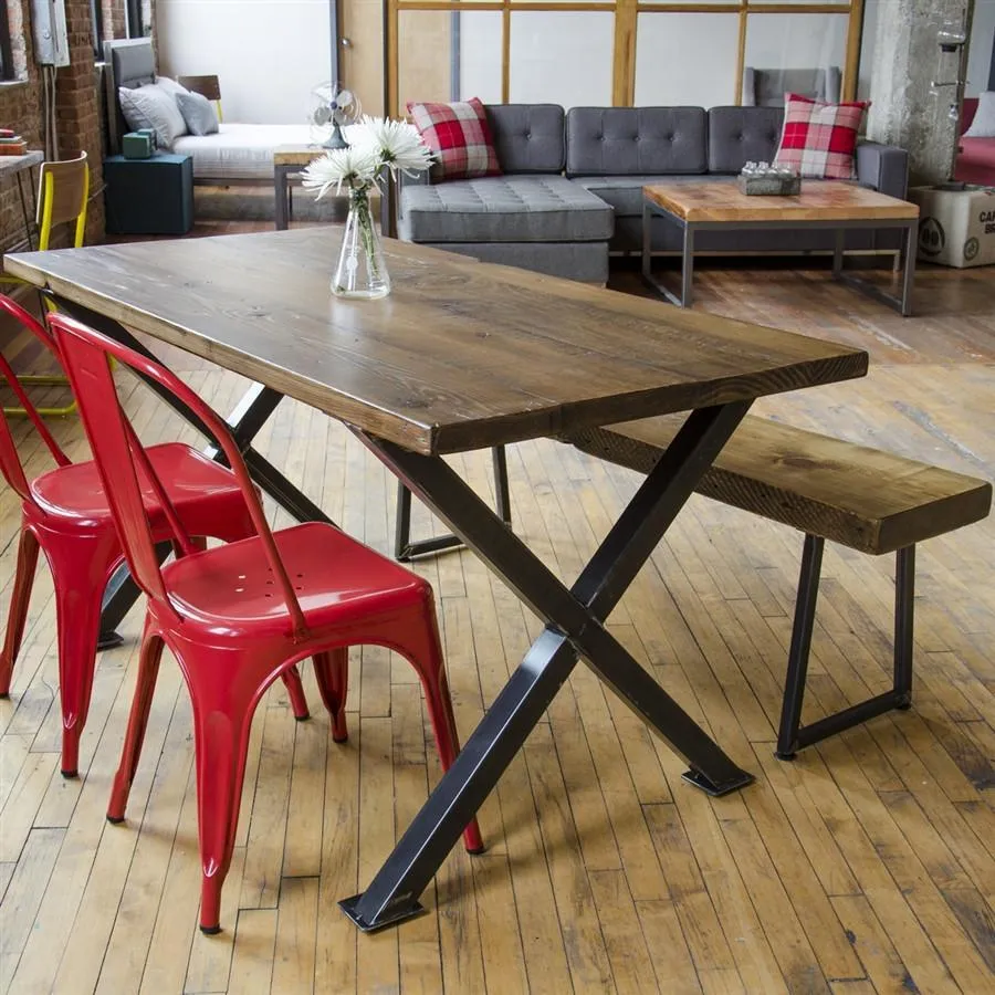 Industrial Modern X Frame Reclaimed Wood Dining Table