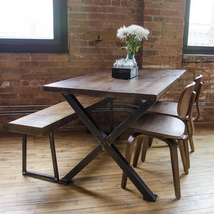 Industrial Modern X Frame Reclaimed Wood Dining Table