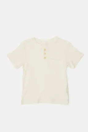 Infant Boys Cream Jacquard Henley Short Sleeve T-Shirt