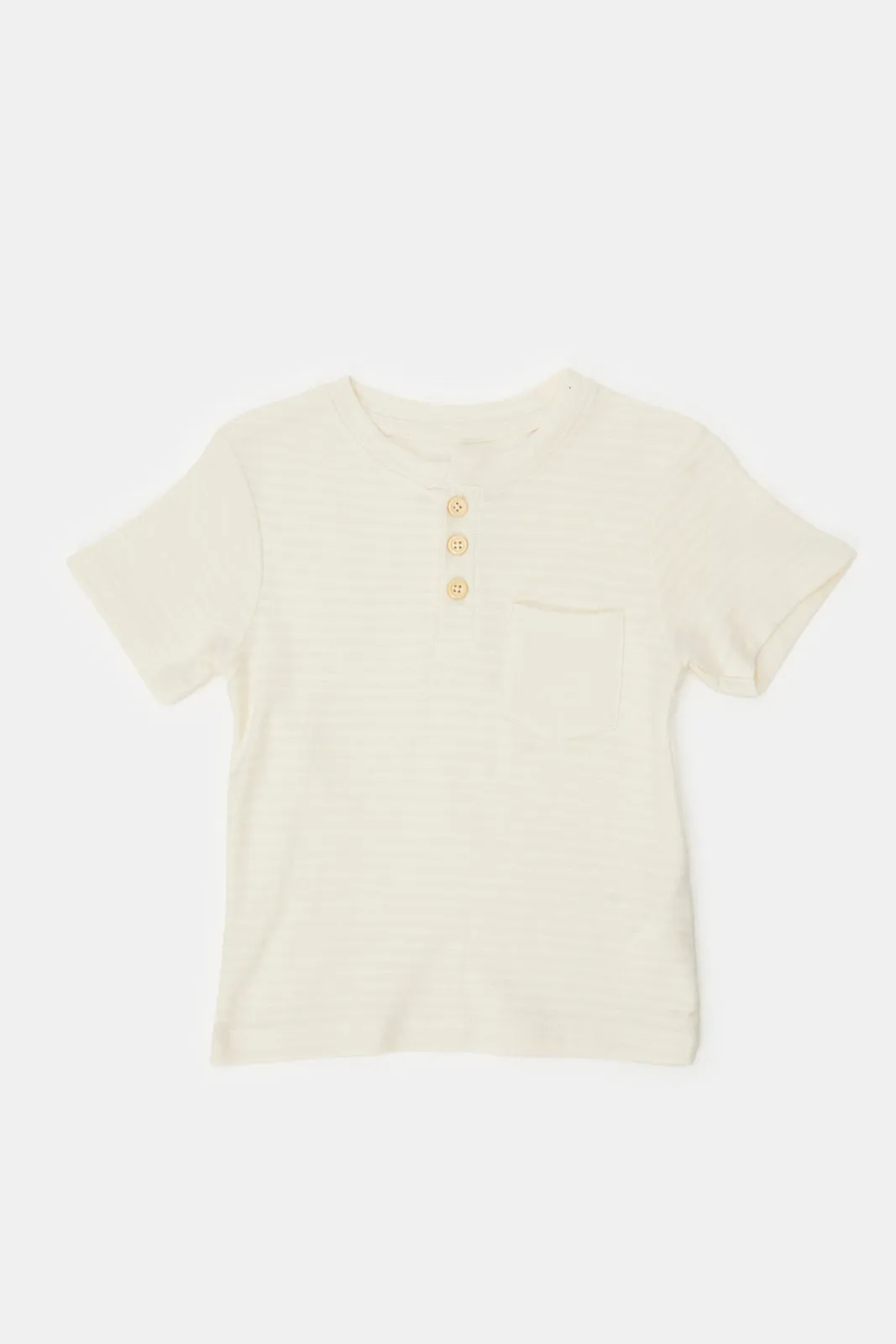 Infant Boys Cream Jacquard Henley Short Sleeve T-Shirt