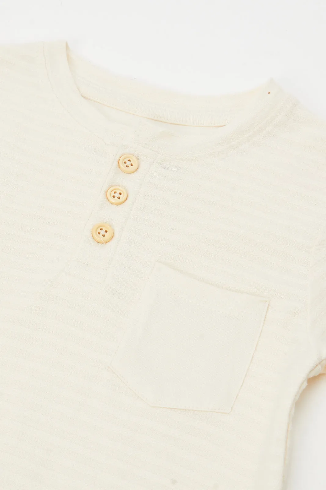 Infant Boys Cream Jacquard Henley Short Sleeve T-Shirt