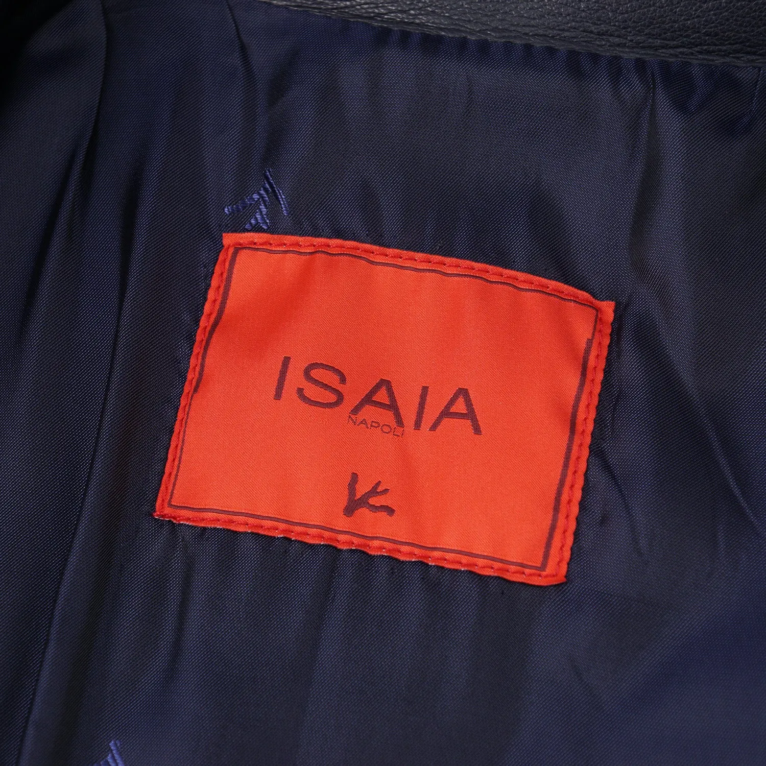 Isaia Diamond Quilted Leather Jacket in Navy