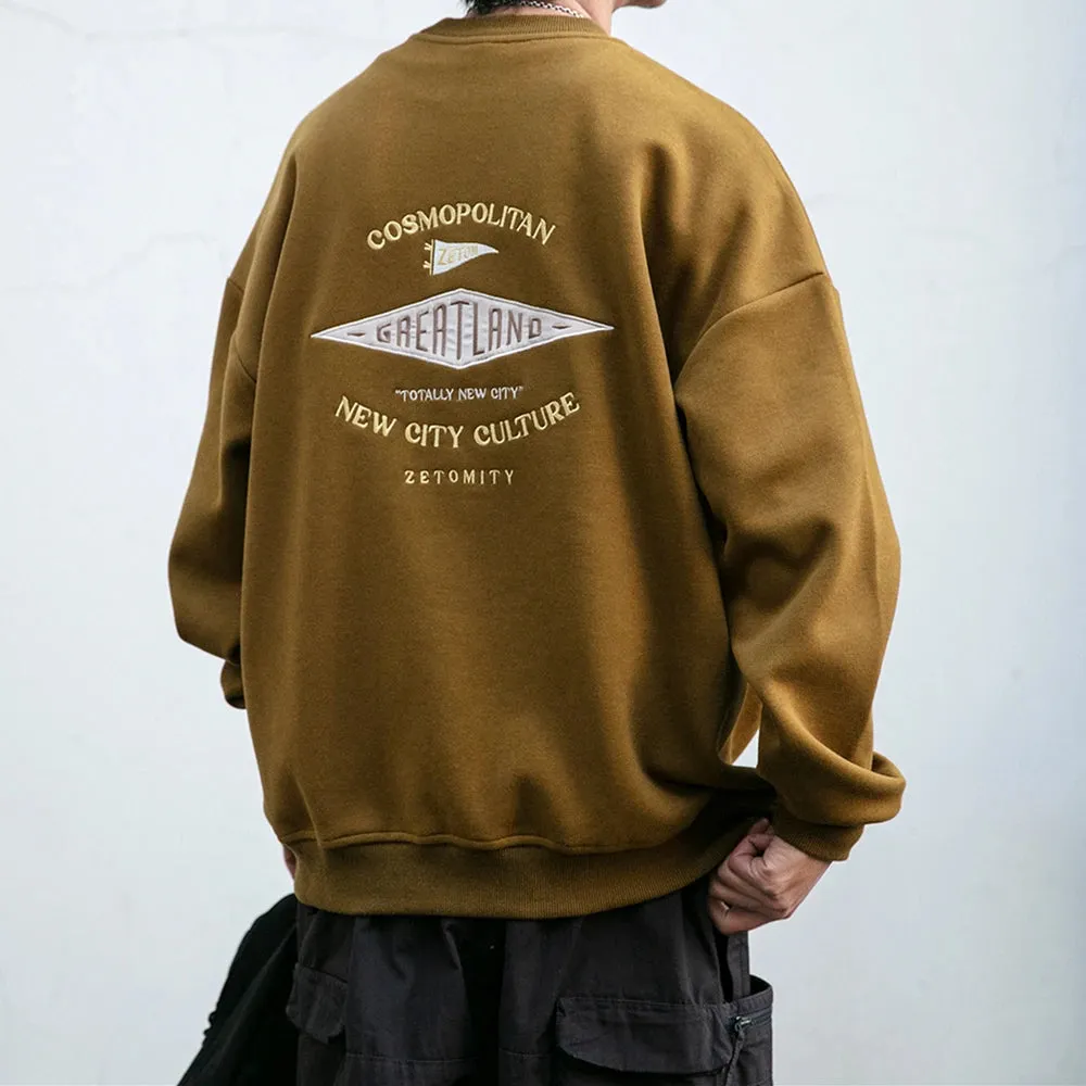 Japanese Streetwear Trend Sweatshirt Men Casual Letter Embroidery Loose Coat