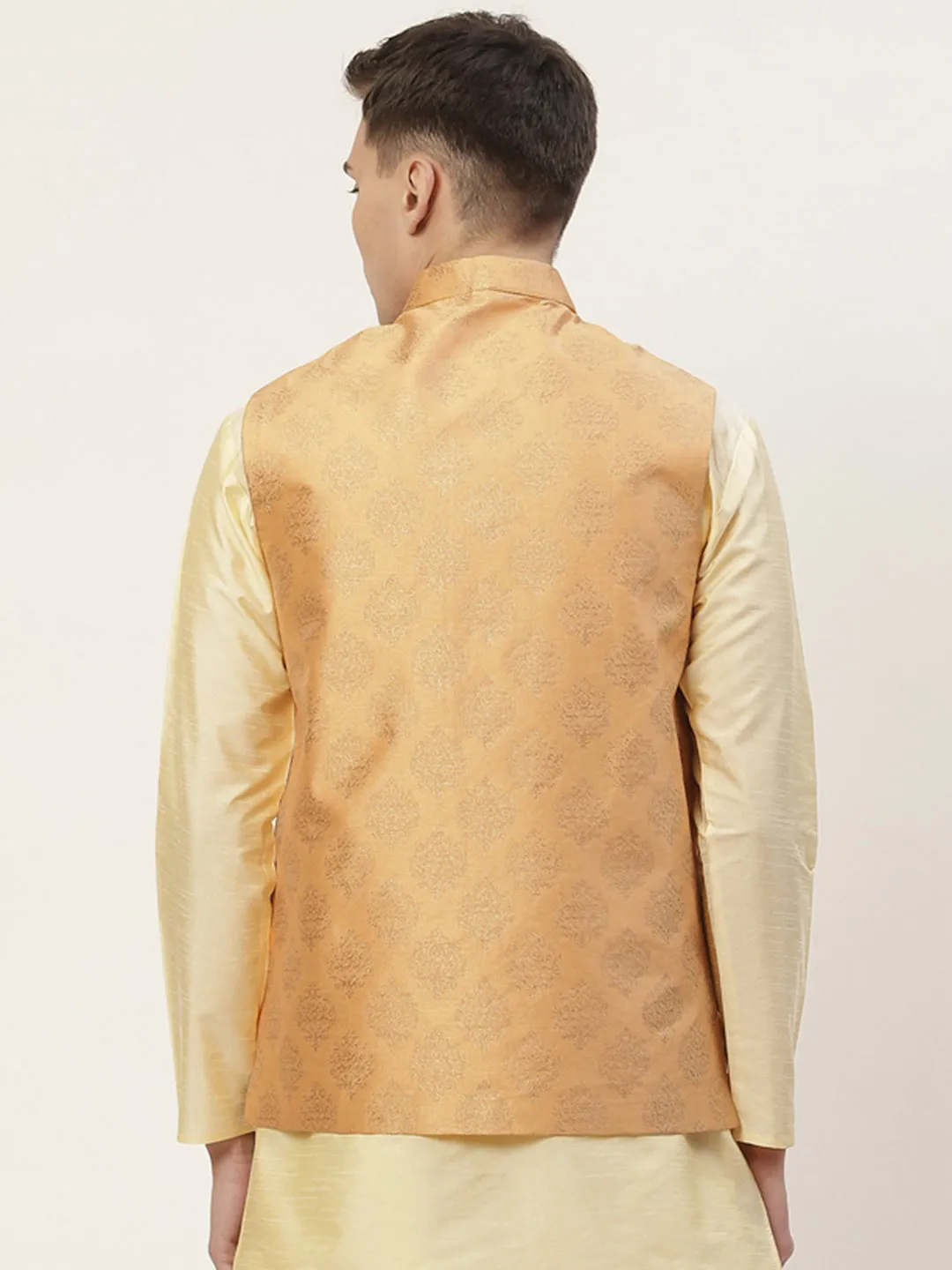 Jashvi Men's Peach Printed Nehru Jacket