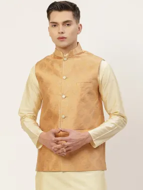 Jashvi Men's Peach Printed Nehru Jacket