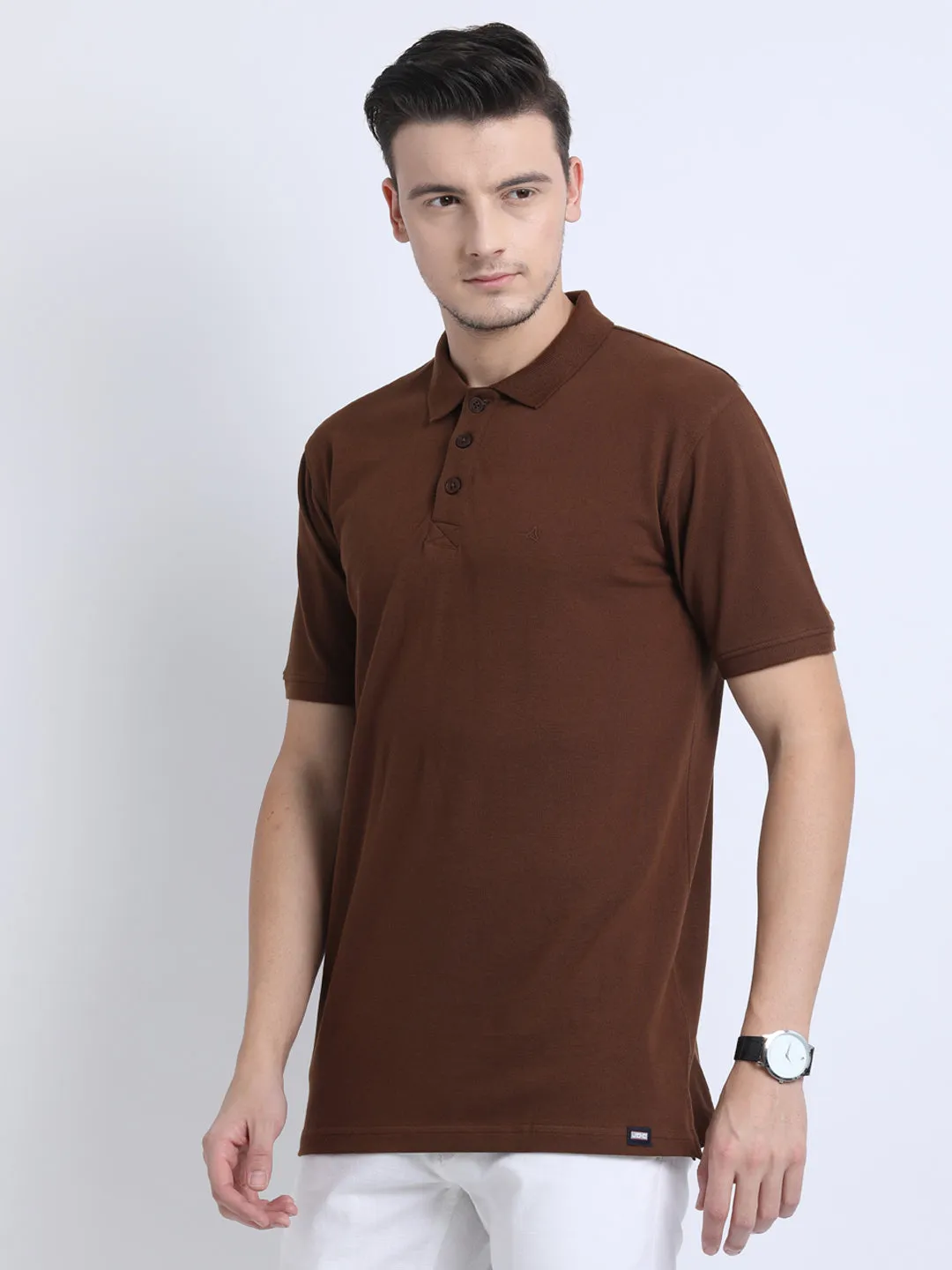 JDC Casual Solid T Shirts-Brown