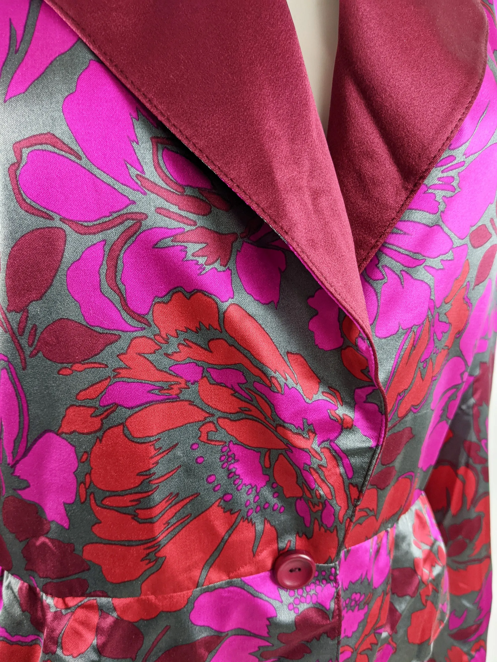 Jean Louis Scherrer Vintage Womens Fuchsia Silk Peplum Jacket, 1980s