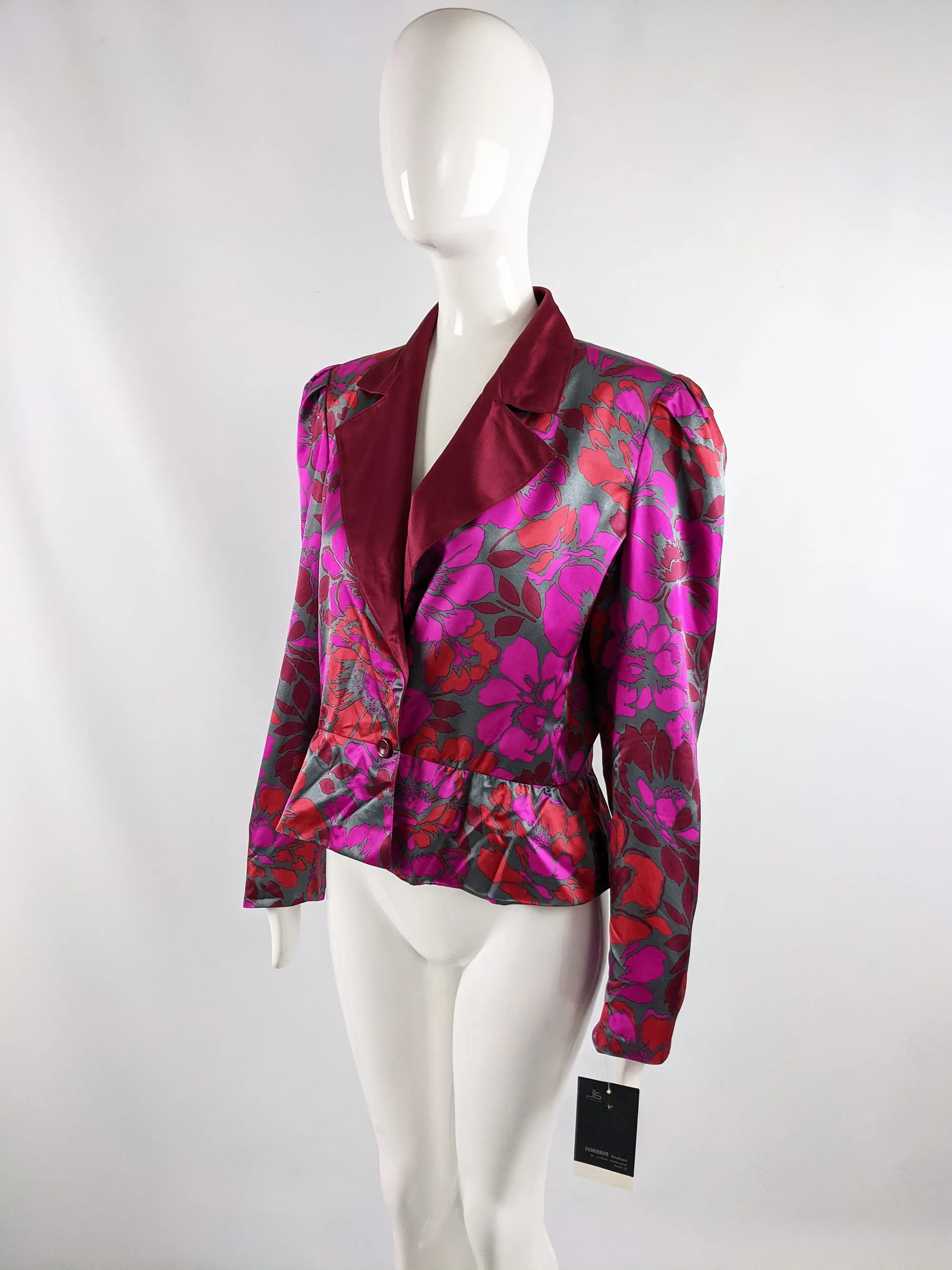 Jean Louis Scherrer Vintage Womens Fuchsia Silk Peplum Jacket, 1980s