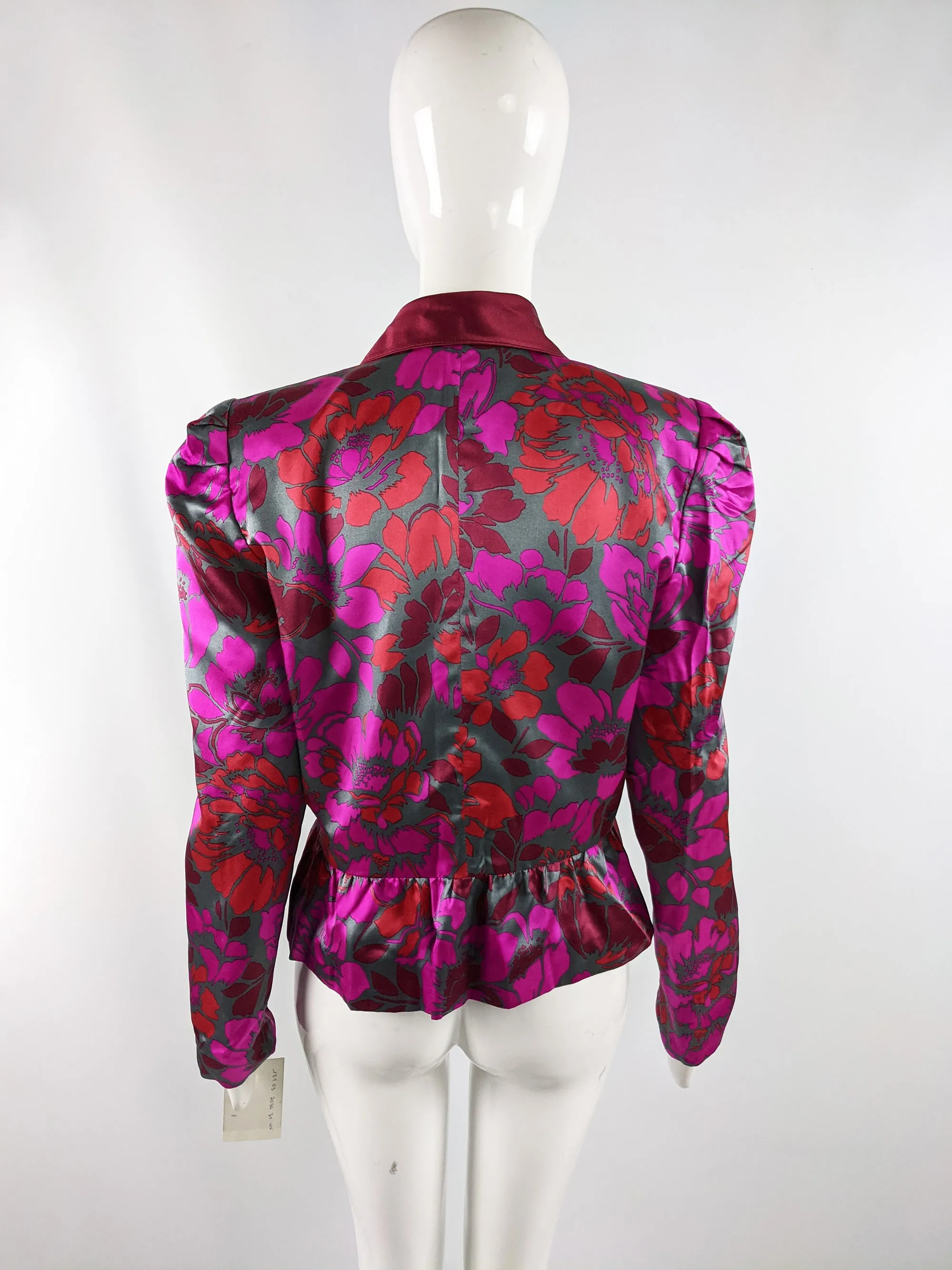 Jean Louis Scherrer Vintage Womens Fuchsia Silk Peplum Jacket, 1980s