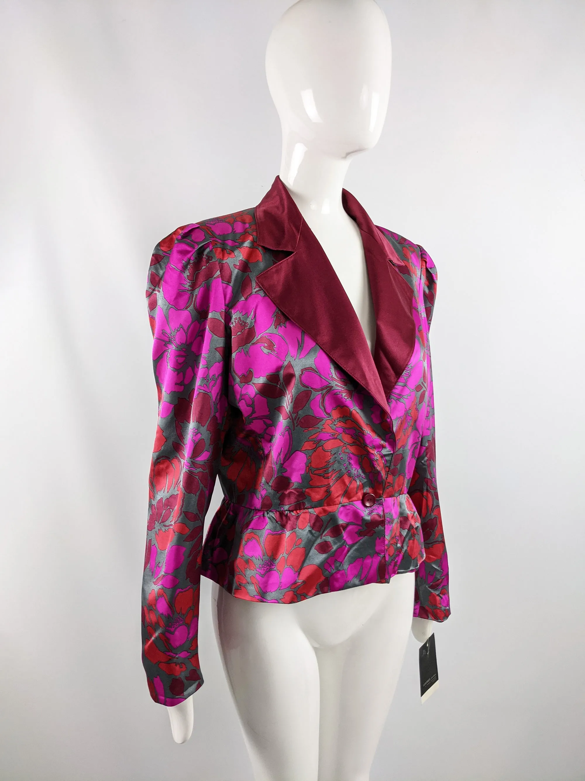 Jean Louis Scherrer Vintage Womens Fuchsia Silk Peplum Jacket, 1980s