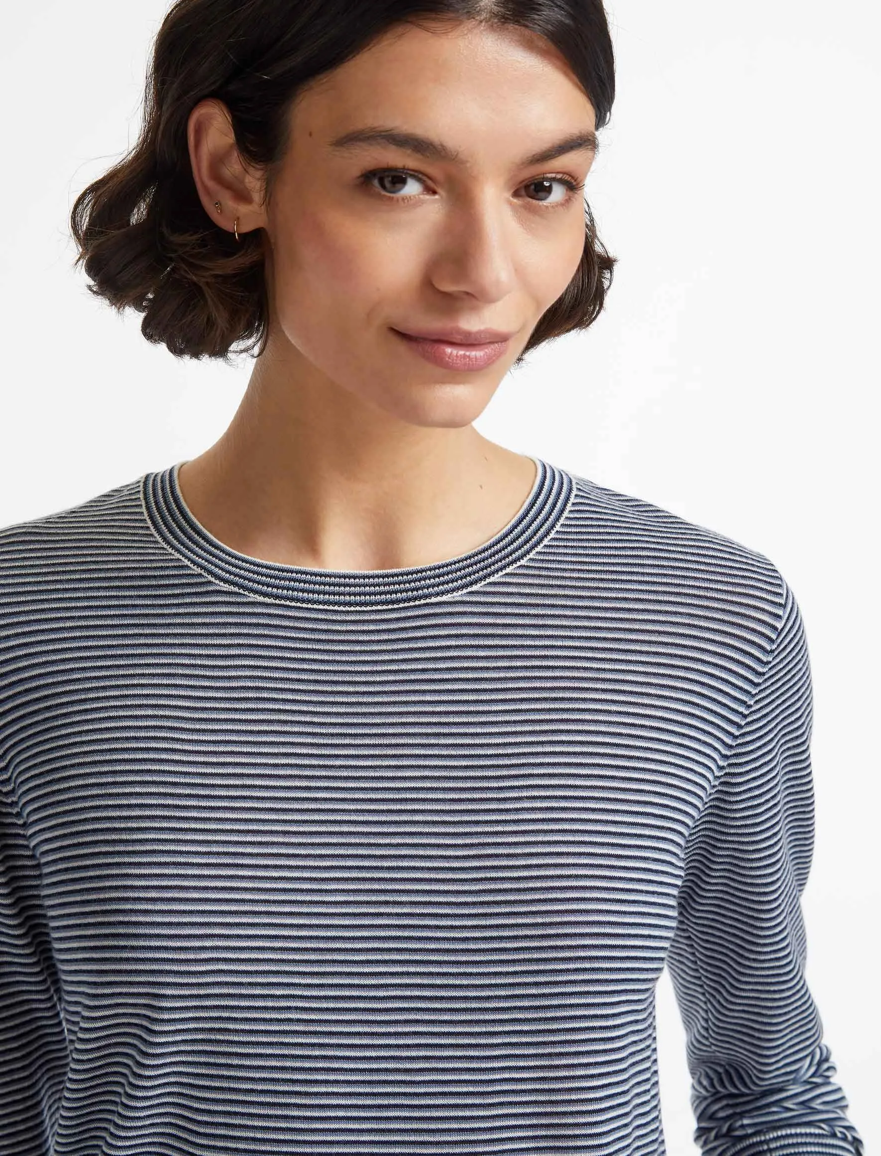 Jodi Wool Jumper - Navy Mid Blue Cream Stripe