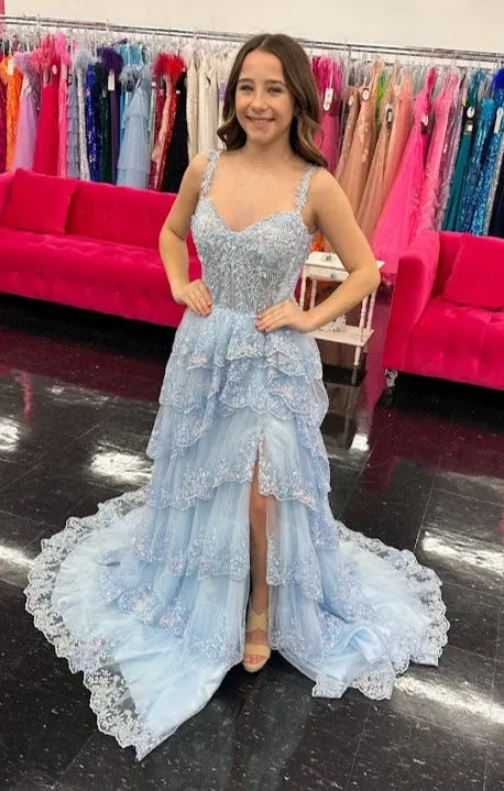 Jovani 36687 Long Prom Dress Sequin Floral Corset Off Shoulder Layered Skirt Slit Train formal Pageant Gown