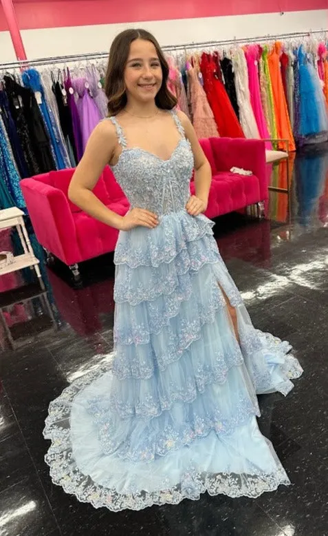 Jovani 36687 Long Prom Dress Sequin Floral Corset Off Shoulder Layered Skirt Slit Train formal Pageant Gown