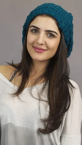 Kinkate Slouchy Beret Crochet Pattern Hat in Turquoise