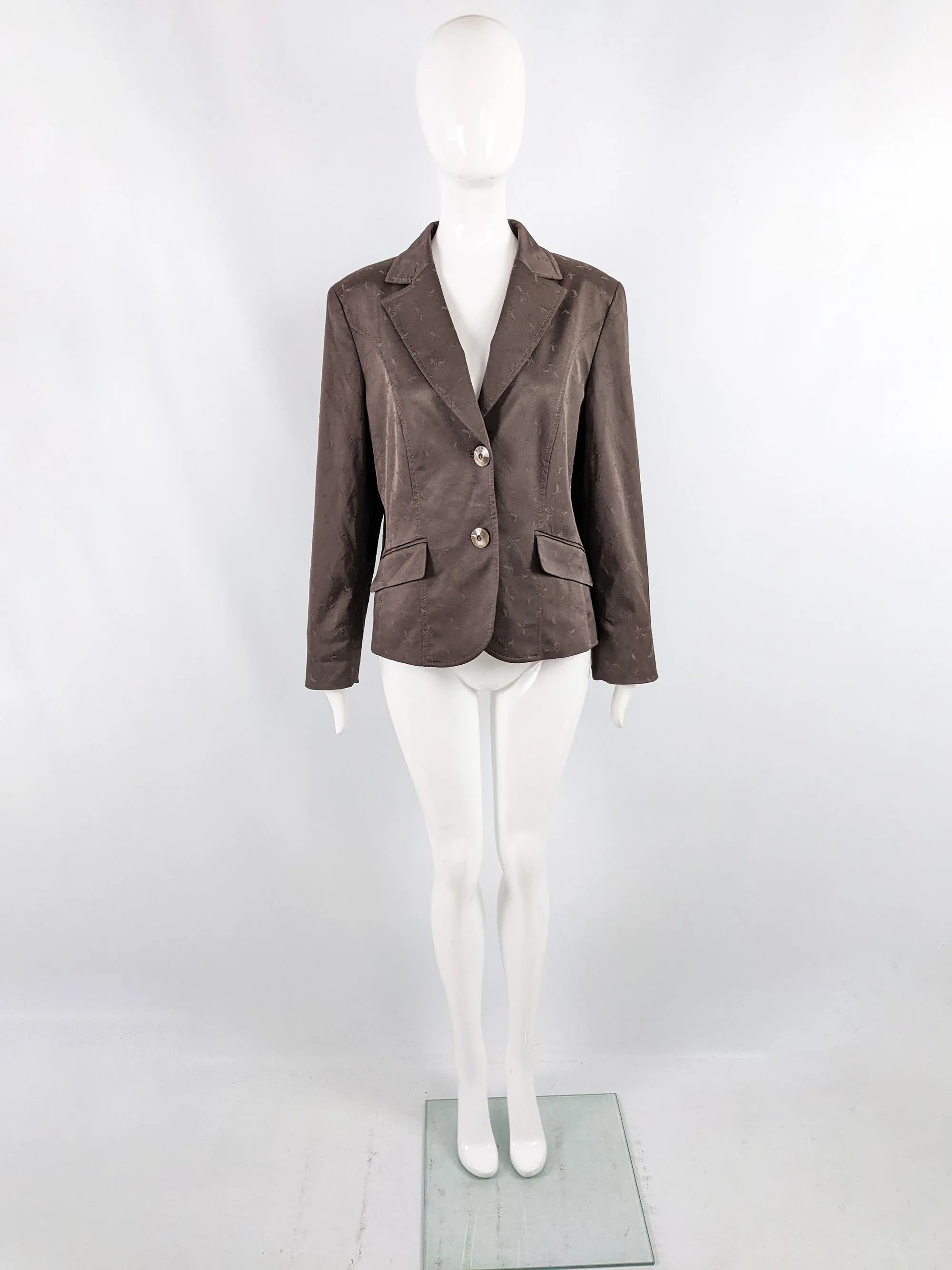 Krizia Vintage Spellout Jacquard Shoulder Padded Blazer Jacket, 1990s