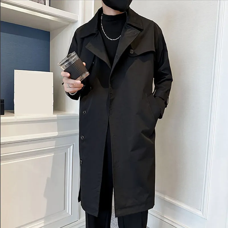 Lapel Solid Color Single-breasted Mid-length Over-the-knee Coat