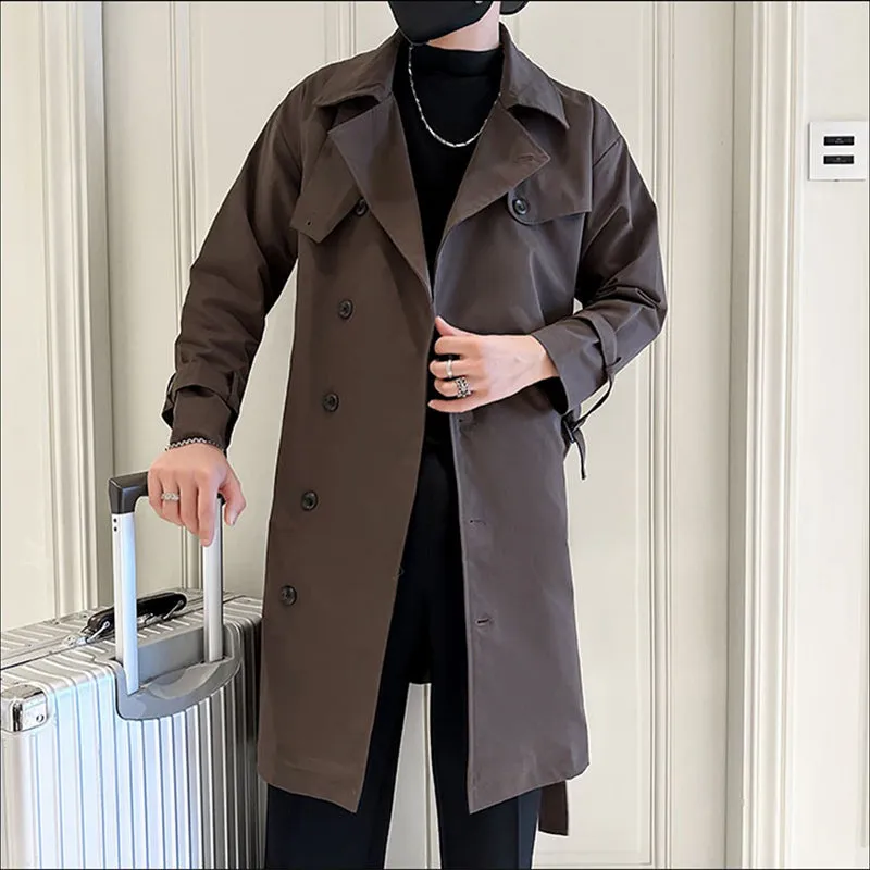 Lapel Solid Color Single-breasted Mid-length Over-the-knee Coat