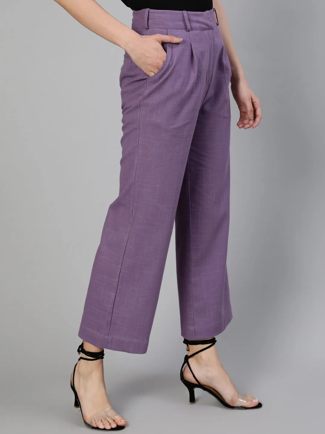 Lavender Cotton Slub Flared High Rise Parallel Pants