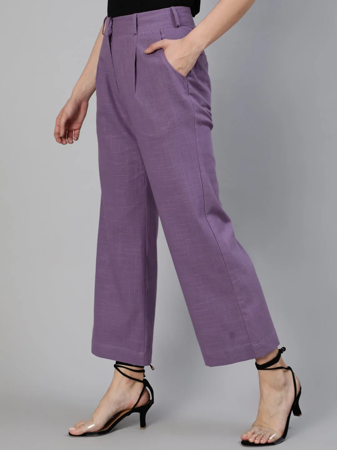 Lavender Cotton Slub Flared High Rise Parallel Pants