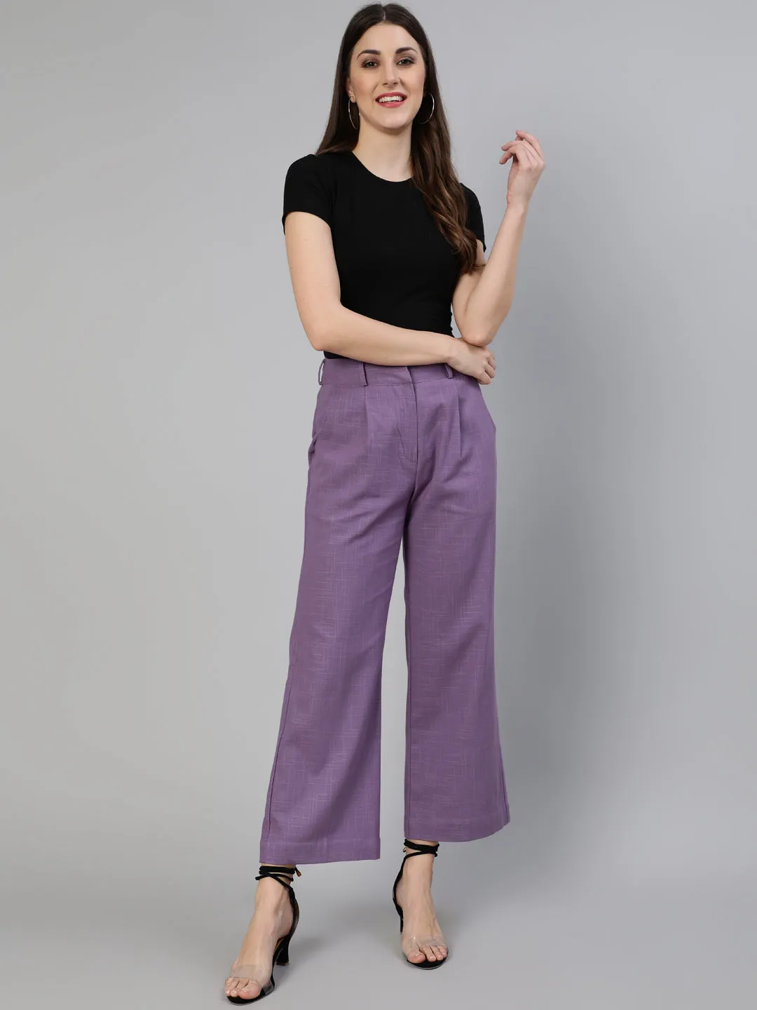 Lavender Cotton Slub Flared High Rise Parallel Pants