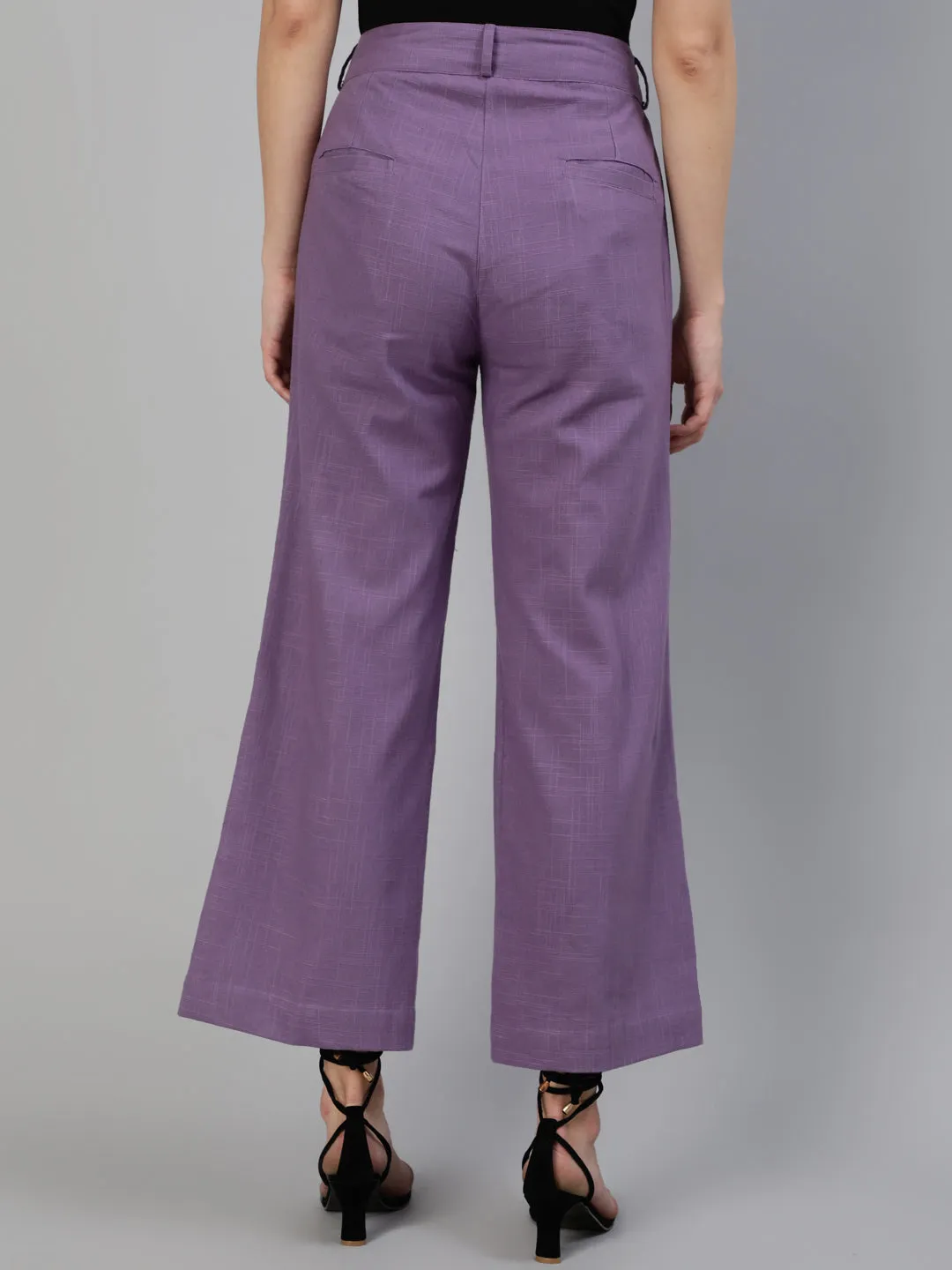 Lavender Cotton Slub Flared High Rise Parallel Pants