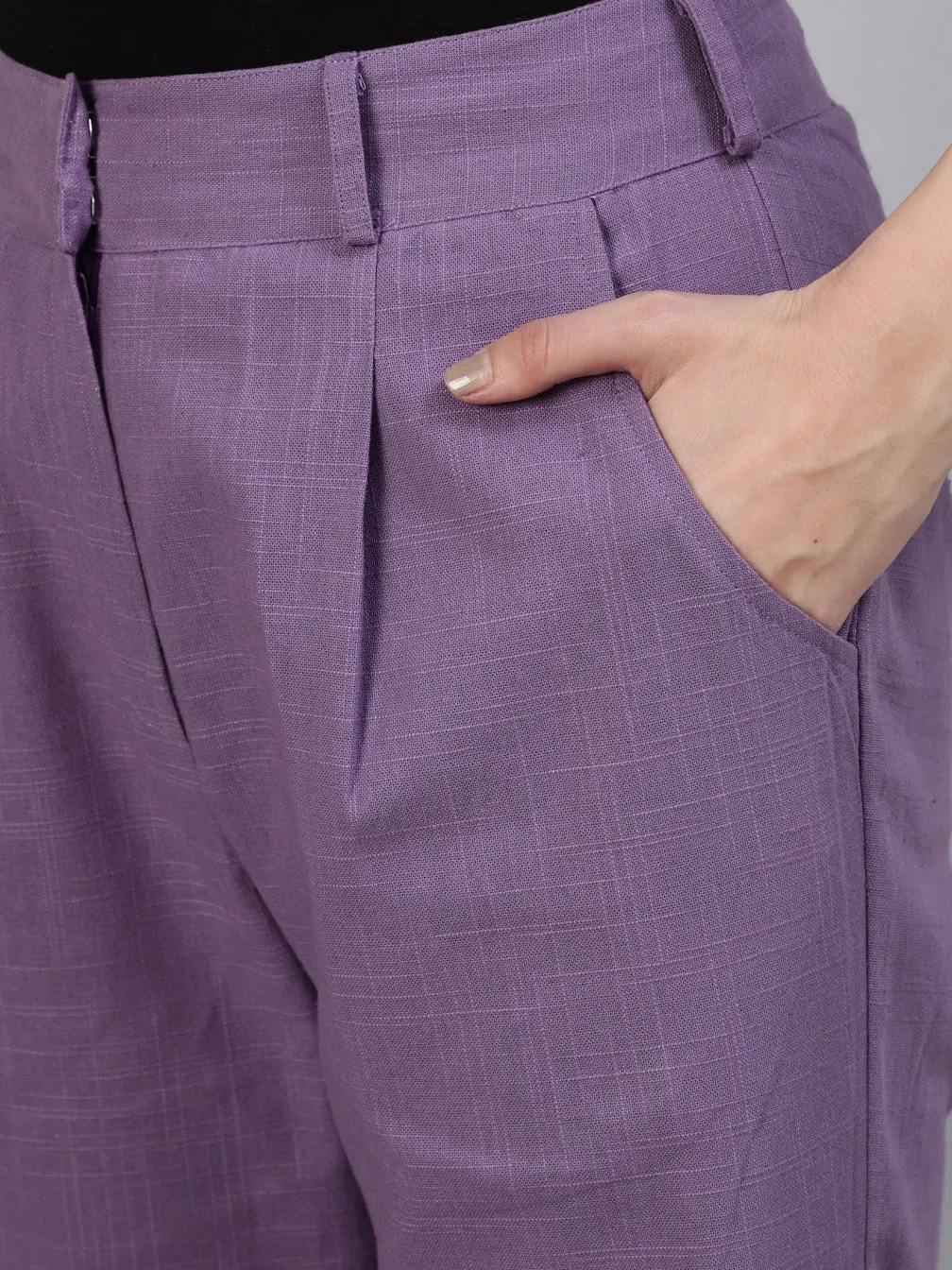 Lavender Cotton Slub Flared High Rise Parallel Pants