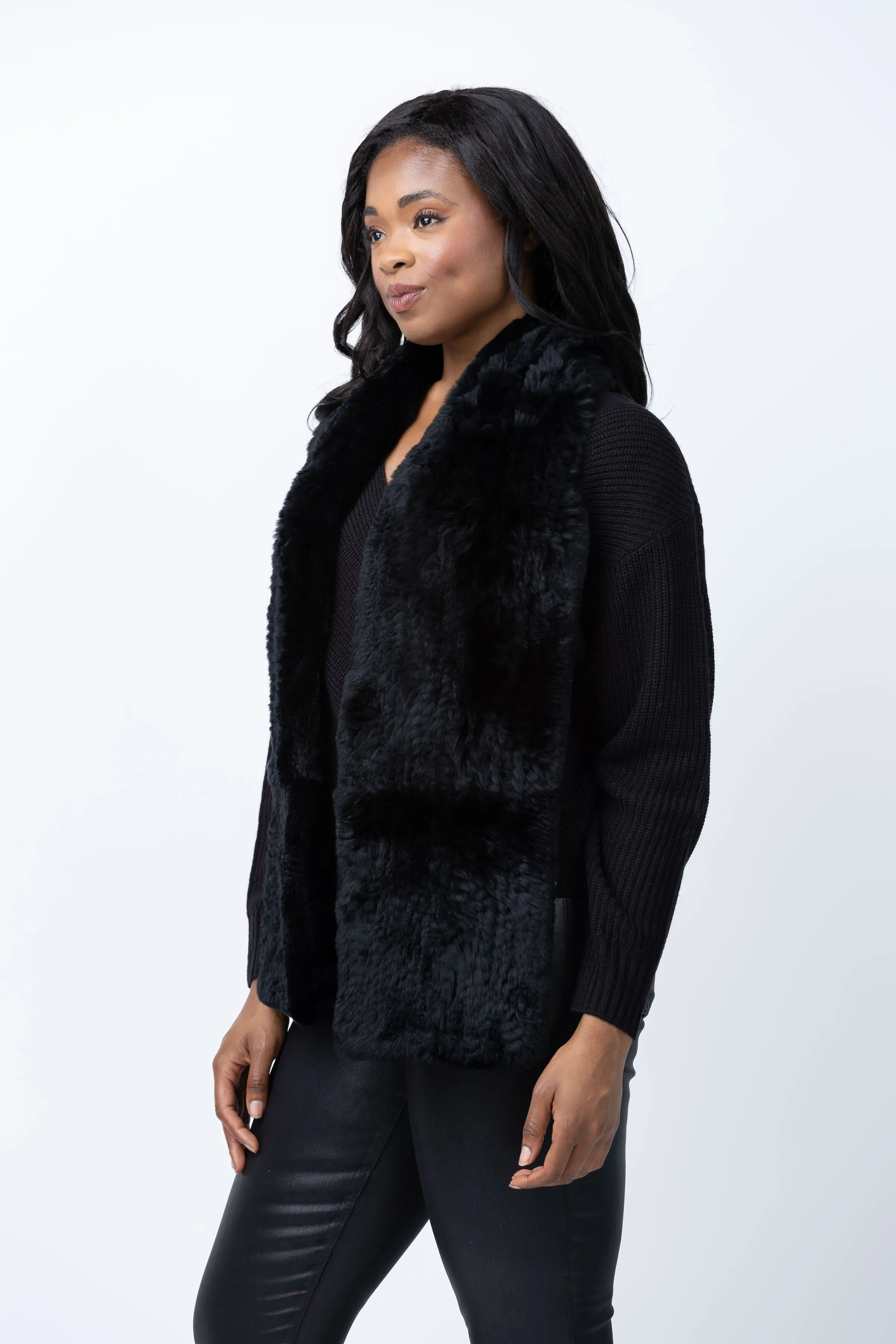 Linda Richards Rex Rabbit Fur Scarf In Black