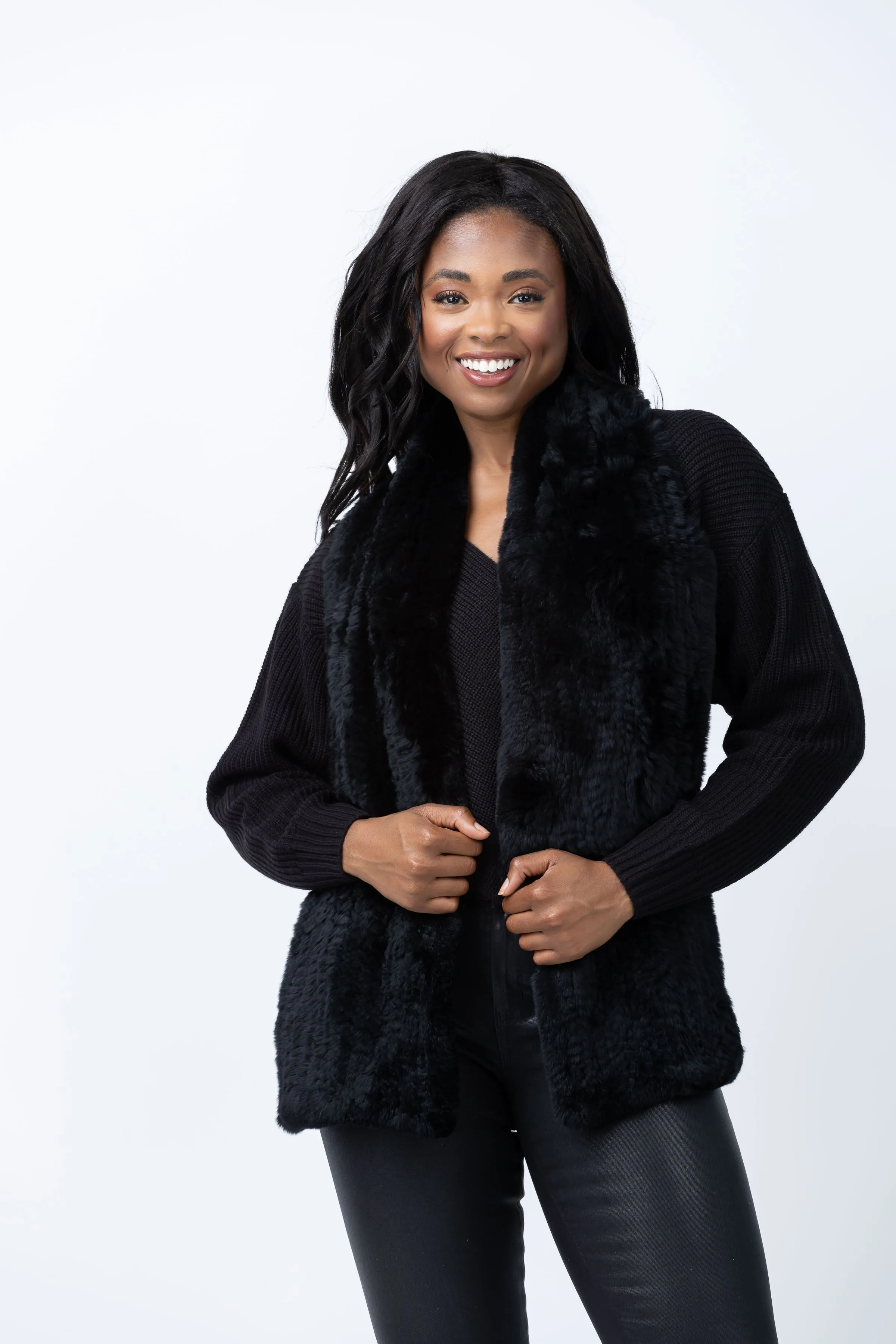 Linda Richards Rex Rabbit Fur Scarf In Black