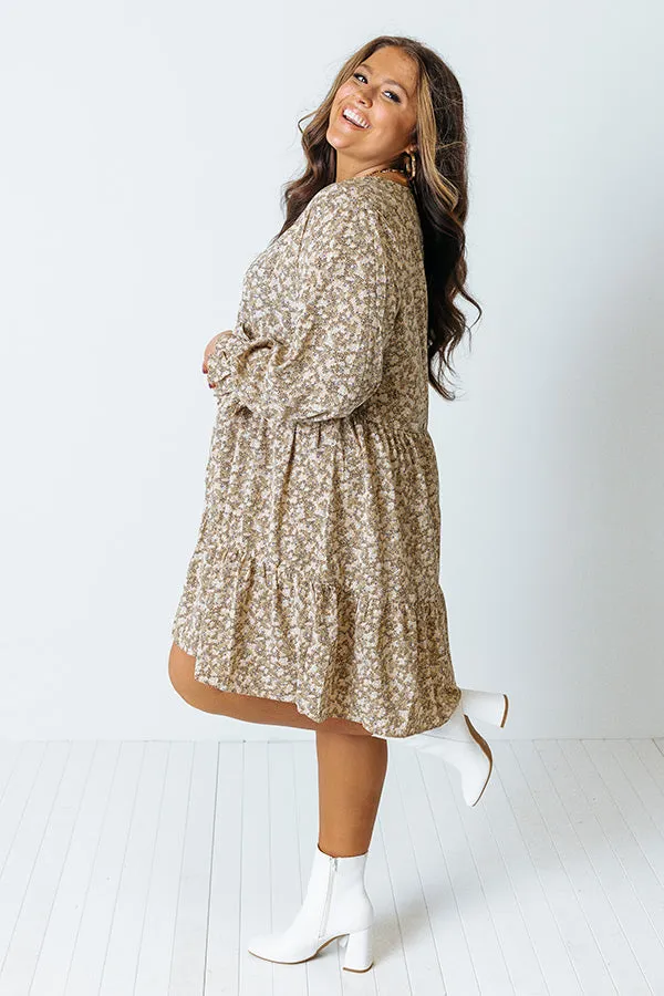 Living For Love Floral Babydoll Dress In Light Beige Curves