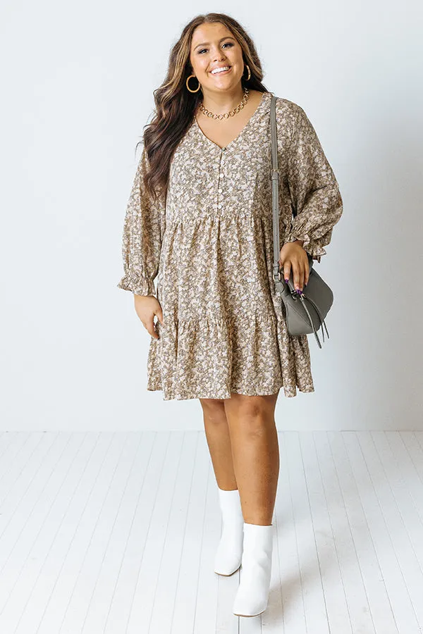 Living For Love Floral Babydoll Dress In Light Beige Curves