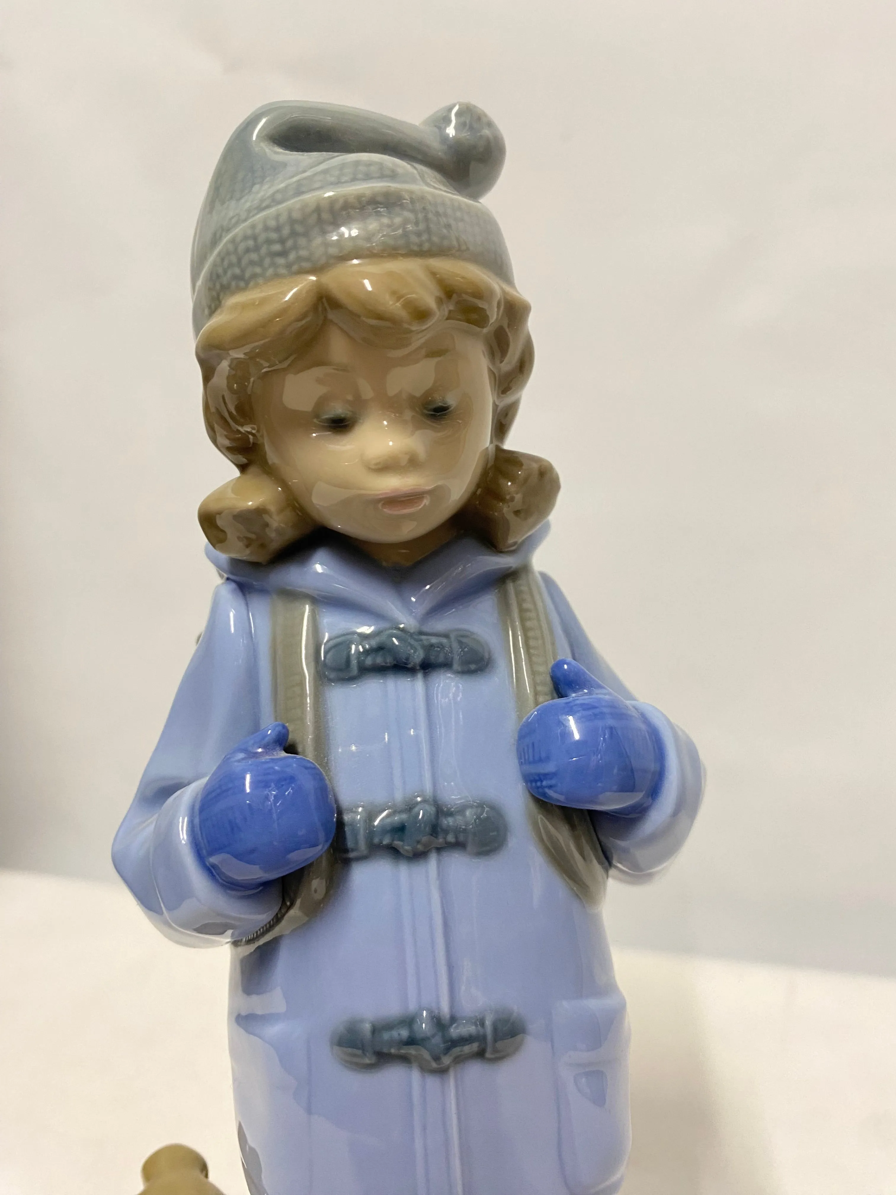 Lladro Girl with Duffle Coat and Dog Porcelain Figure