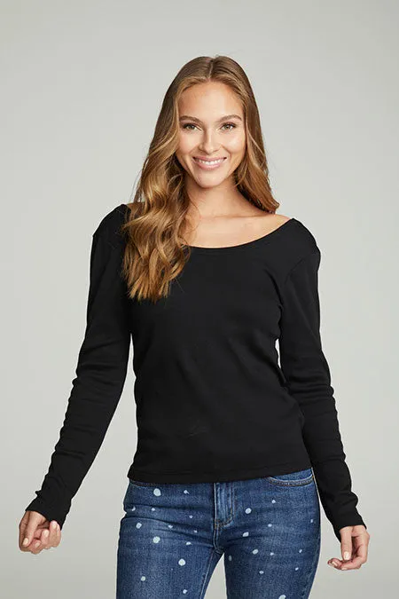 Long Sleeve Shirred V-Back Tee