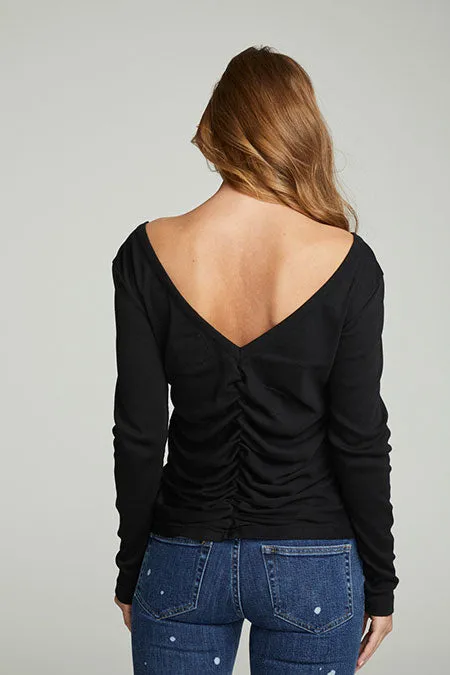 Long Sleeve Shirred V-Back Tee