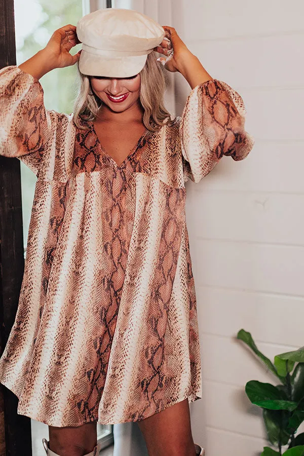 Looking For Love Snake Print Babydoll Dress In Brown