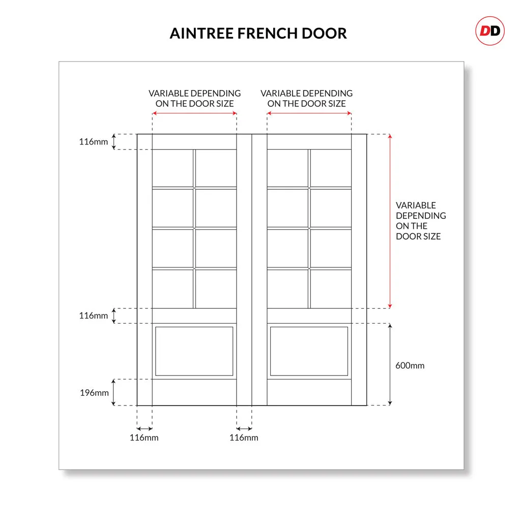 Made to Measure External Aintree Traditional French Doors - 57mm Thick, Six Colour Options - Double Glazing