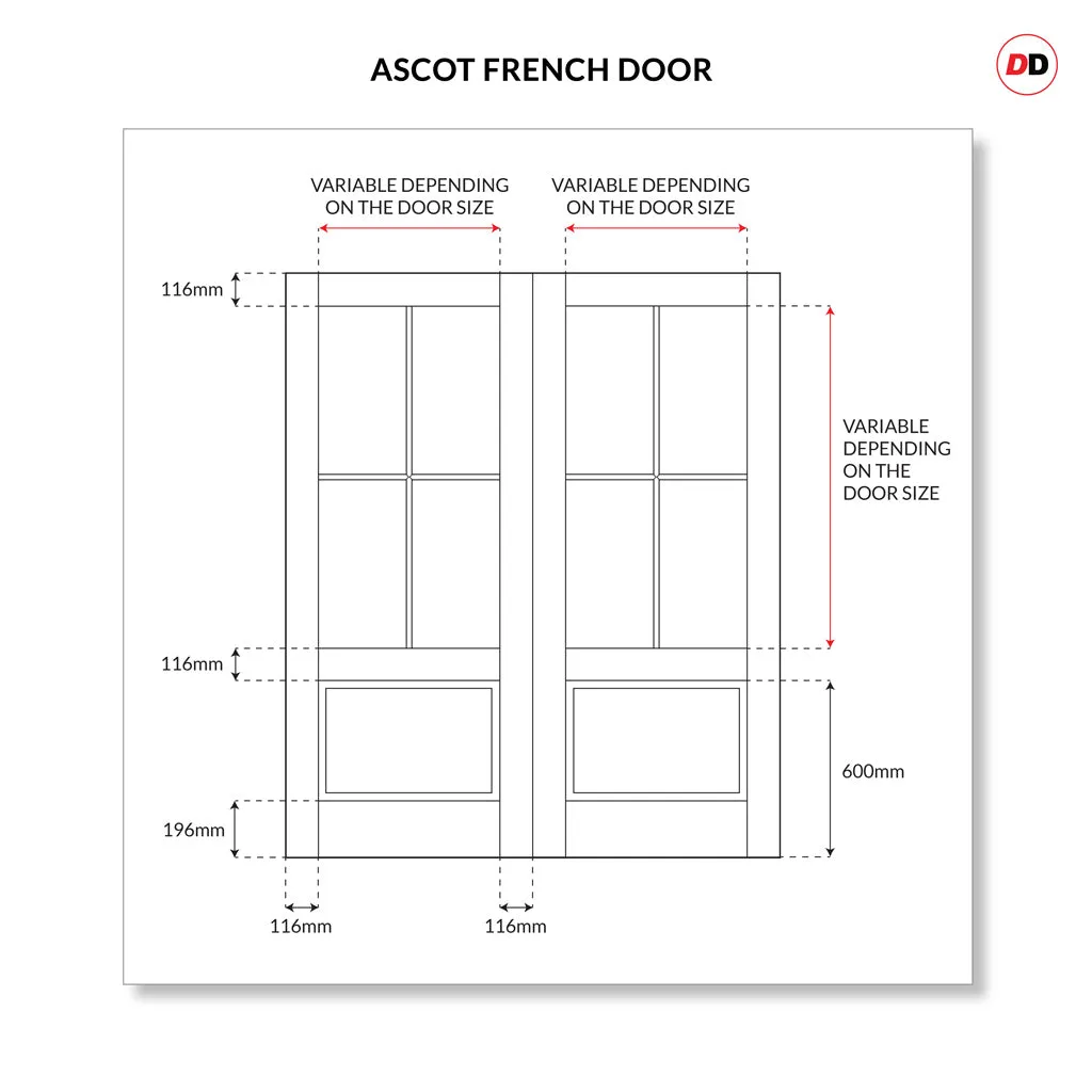 Made to Measure External Ascot Traditional French Doors - 57mm Thick, Six Colour Options - Double Glazing