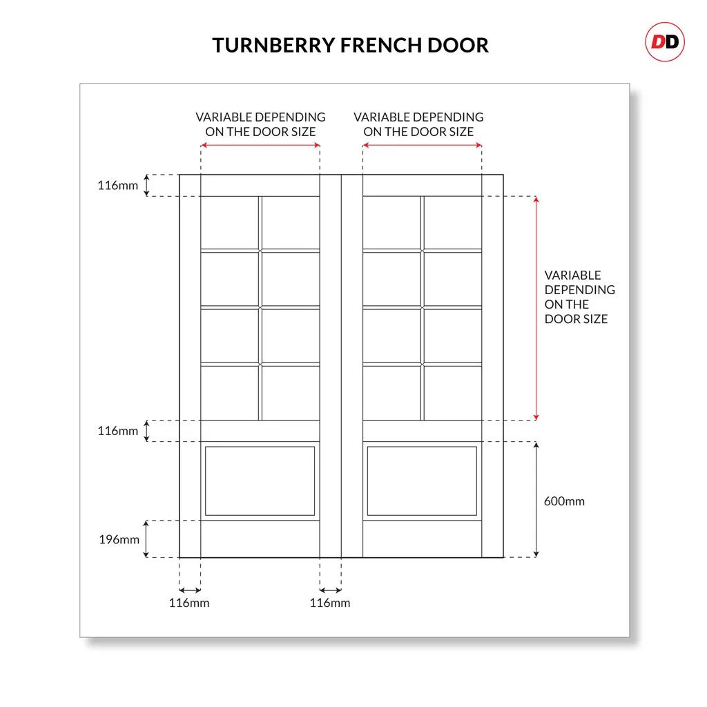 Made to Measure External Turnberry Heritage French Doors - 57mm Thick, Six Colour Options - Double Glazing