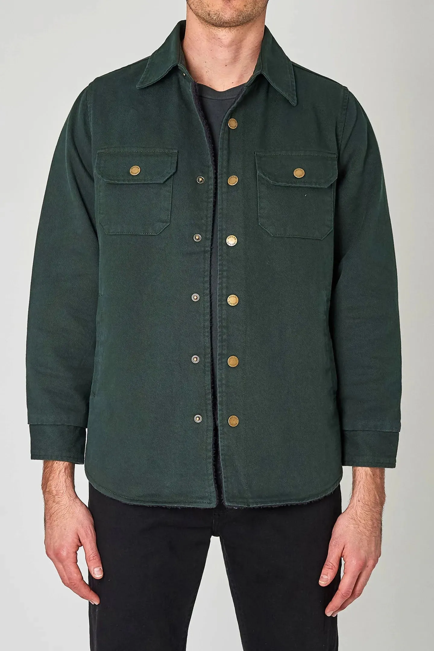 Men At Work Drill Shacket - Deep Green