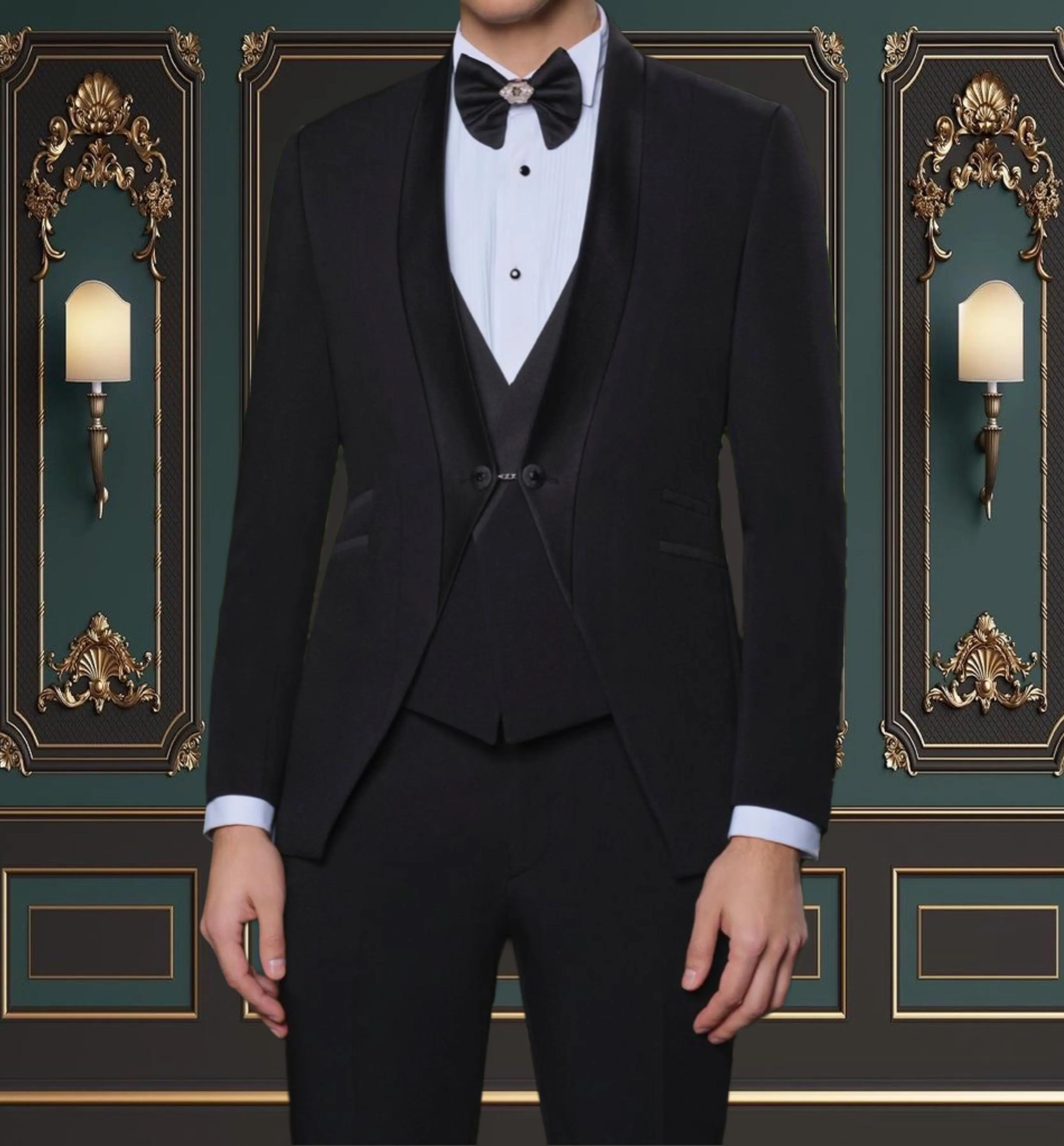 Men's Black Tuxedo with Mandarin Collar | Unique Formal Attire