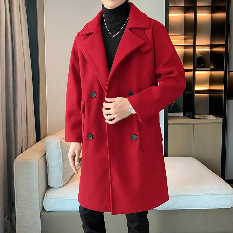 Men's Business Casual Suit Collar Light Mature Style Mid Length Coat