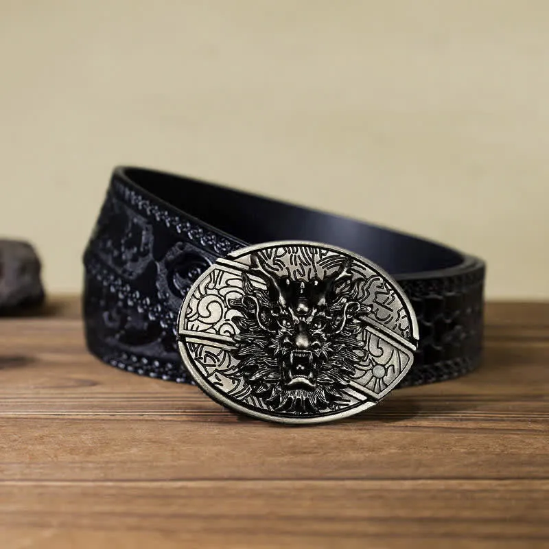 Men's DIY Brave Dragon Hidden Folding Knife Leather Belt