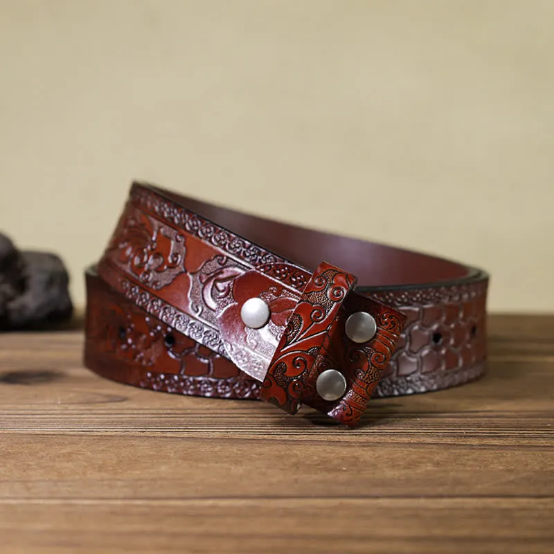 Men's DIY Brave Dragon Hidden Folding Knife Leather Belt