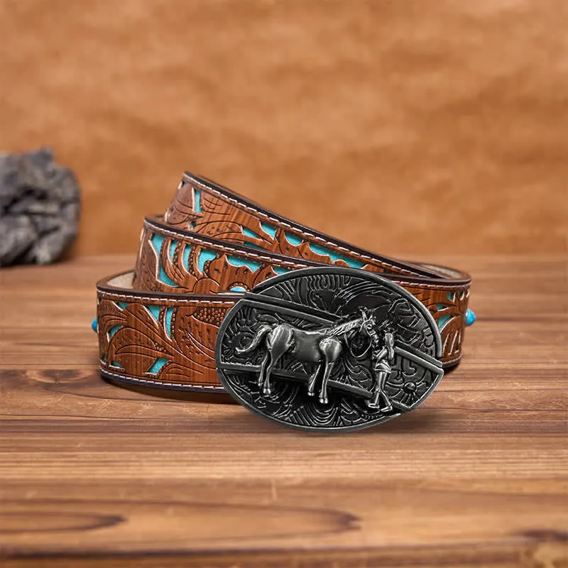 Men's DIY Cowgirl Hidden Folding Knife Leather Belt