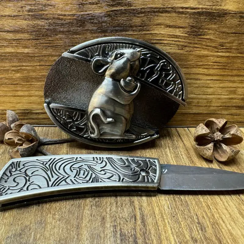 Men's DIY Hamster Hidden Folding Knife Leather Belt