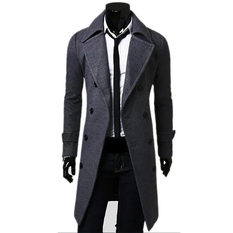 Men's Double Breasted Trench Coat Slim Fit Coat Jacket*