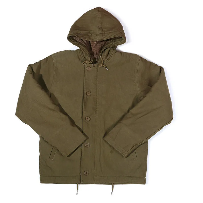 Men's Hooded Deck Jacket Lamb Fleece Cotton